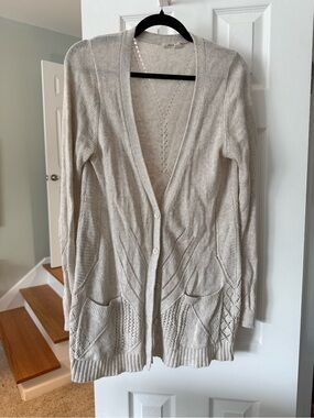 Moth Light Beige Open-Front Button Cardigan